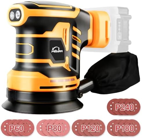 Brushless Random Orbit Sander 6 Adjustable Speed Electric Sander Compatible with Dewalt 20V Battery (No Battery) with Dust Bag 20 Sandpaper for Polishing, Sanding, Smoothing Surfaces