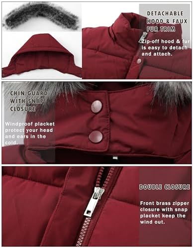 GGleaf Women's Winter Puffer Coat with Removable Fur Hood Warm Snow Jacket