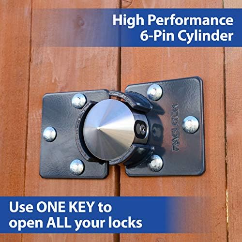 PACLOCK's UCS-9S/770 Hasp and Puck Combo Kit, Stainless Steel Body, Grey Hasp, High Performance 6-Pin Cylinder, One Lock Keyed to a Number U-Pick! w/ 2 Keys, No Backplates