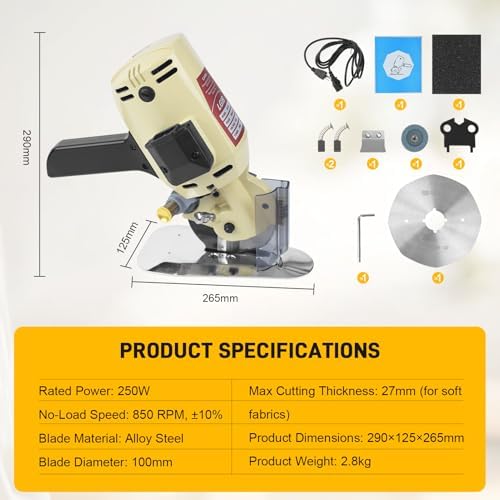 Electric Fabric Rotary Cutter, 250W Cloth Cutting Machine