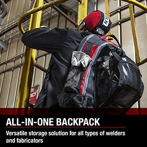 Lincoln Electric Welders All-in-One Backpack | Tool, PPE and Electronics Storage | Adjustable External Storage Net | K3740-1, Black, Red, Grey