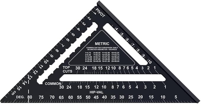 Johnson Level & Tool 1956-1800 Metric Johnny Square Professional Easy-Read Aluminum Rafter Square, 18cm, Black, 1 Square