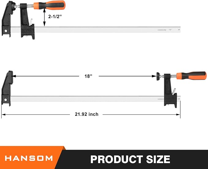 4-Pack 18 inch Bar Clamps,Long Wood Clamps Heavy Duty Force 600 Lbs Adjustable and Release Quickly,Woodworking Clamps Throat Depth 2.5 inch with Plastic Handle