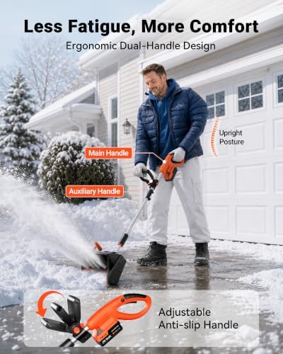 VOLTASK 24V Cordless Snow Shovel, 13 Inch Electric Snow Blower, 23 Ft Snow Thrower, 4Ah Battery Snow Shovel with Directional Plate & Adjustable Front Handle (Battery & Quick Charger Included), Black