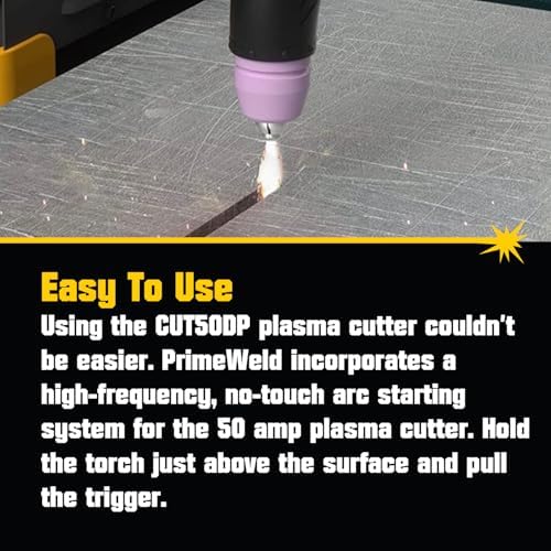 PrimeWeld 50A Air Inverter Plasma Cutter with Non-Touch Pilot Arc, Automatic Dual-Voltage (110V/220V) and Dual-Frequency (50Hz/60Hz) Portable Plasma Cutter, 1/2" Clean Cut, CUT50DP