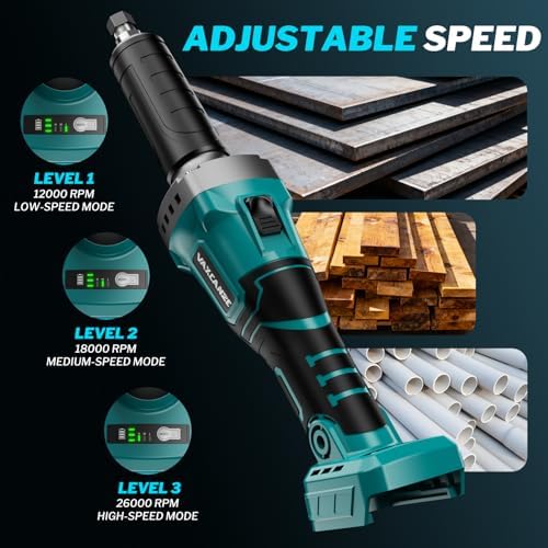 1100W Brushless Braking Die Grinder Compatible with Makita Battery, 3 Level Variable Speed Up to 26000RPM, 1/4" Precision Drill Chuck for Grinding, Polishing, Drilling (Batteries Not Included)