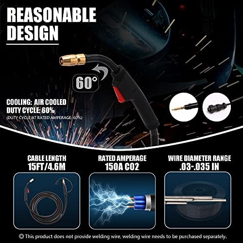 15FT M-150 M-15 M15 M150 MIG Welding Gun Welding Torch Stinger Replacement for Miller 150A,Millermatic 90, 35/120 / 130 / 130XP /135 / 140s / 150/175 / 180s /185,Hobart IronMan 210
