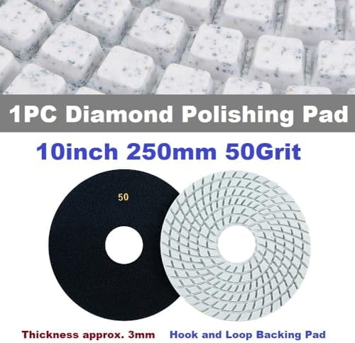 Diamond Polishing Pad, 10 inch 250 mm 50 Grit Sanding Discs for Grinder & Polisher, Hook and Loop Backing Pad for Grinding Buffing Granite Marble Concrete Stone (1 Piece)