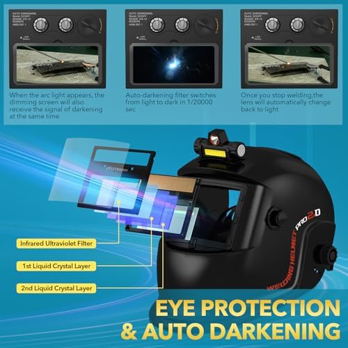 TRQWH Welding Helmet with Light True Color Auto Darkening Welding Helmets for Men Solar Powered Welding Hood with 2 Arc Sensor Wide Shade 4/9-13 for TIG MIG ARC Cool Welder Mask