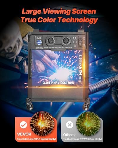 VEVOR Welding Helmet Auto Darkening, 3.94" x 2.34" True Color Welding Hood, Solar-Powered Welder Mask with 4 Arc Sensors, Wide Shade 4/5-9/9-13 for TIG MIG ARC Weld Grinding Cutting - METIS Series