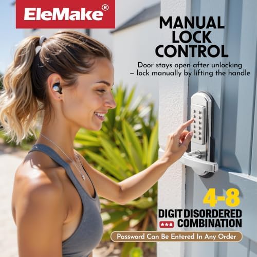 Keypad Door Lock, Keyless Entry Door Lock Mechanical Lock with Keypad, Combination Code Locks with Handle, Right Handed Door Lever, Stainless Steel 304 - NOT a Deadbolt