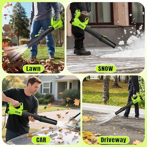 Leaf Blower Cordless 650CFM with 3x4.0Ah Battery & Fast Charger, Green