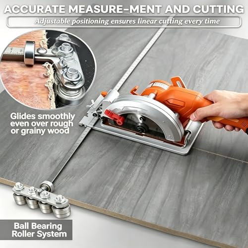 12 Inch Circular Saw Guide, Circular Saw Guide Rail with Roller Guide and Positioning Calipers, Adjustable Rip Fence for Circular Saw, Straight Edge Cutting Guide for Woodworking and DIY Projects