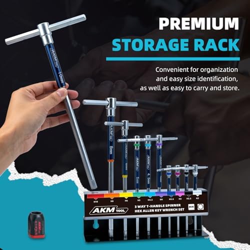 11 Pcs 3-Way T-Handle Hex Allen Key Wrench Set, Metric, 2mm-10mm, Sliding Handle, Allen Wrench Set with Magnetized & Demagnetized, for Versatile Speed And Leverage Application