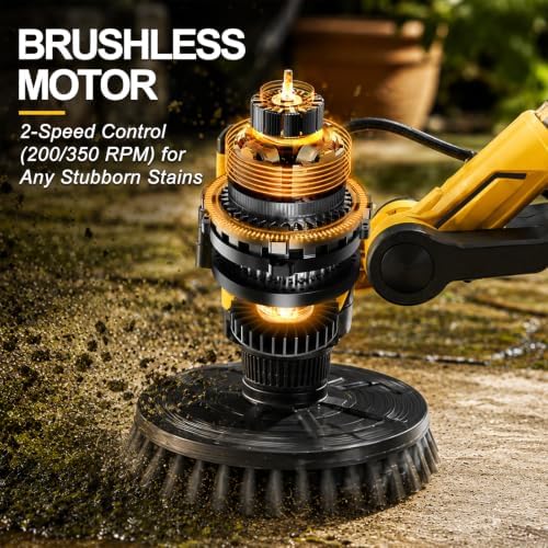 6" Brushless Cordless Power Spin Scrubber Compatible with DeWalt 20V Max (Tool Only), 2-Speed 350 RPM Electric Floor Scrubber with Water Hose Valve, 90° Adjustable Head for Deck, Patio & Driveway