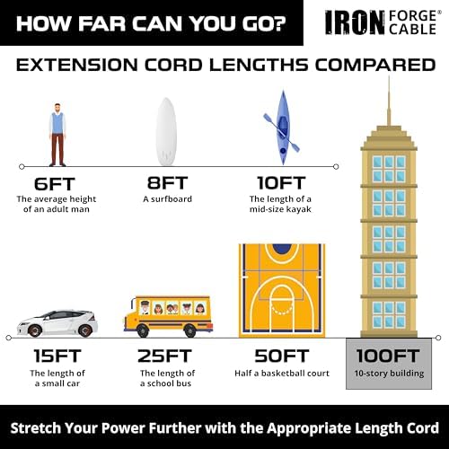 Iron Forge Cable 10 Gauge Extension Cord Heavy Duty, 100 Ft - Orange SJTW