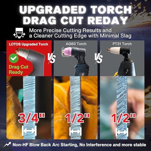 LOTOS LTP6300D 63AMP Non-Touch Pilot Arc Plasma Cutter, Drag Cut Enabled, 3/4" 19mm Clean Cut, 1" 25mm Severance Cut, Non-HF Arc Start Metal Cut Machine, Plasma Cutting Equipment, 110V/220V