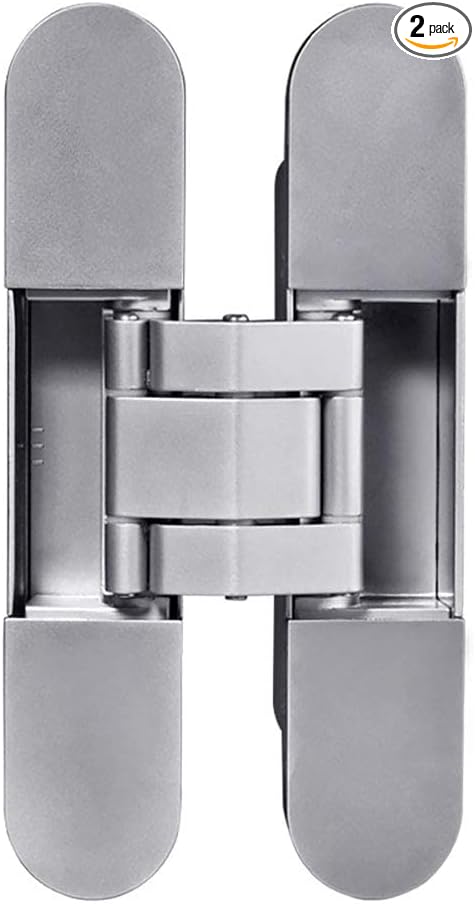 TamBee Invisible Hinge Hidden Door Hinges - Silver, Zinc Alloy, Concealed, 3 Way Adjustable for Hidden Door, Bookcase Door and Secret Doors 6 Inch (1 Hinge)