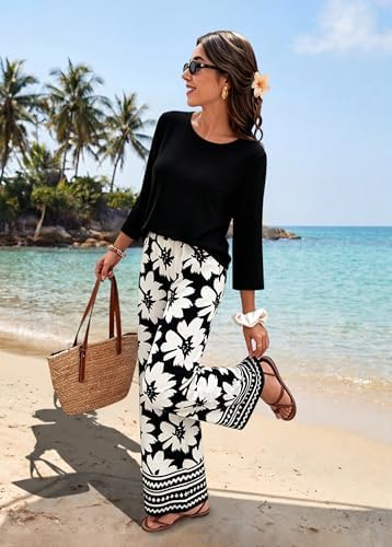 WIHOLL Two Piece Sets for Women Lounge 3/4 Length Sleeve Womens Tops Graphic Pants with Pockets Summer Outfits 2026