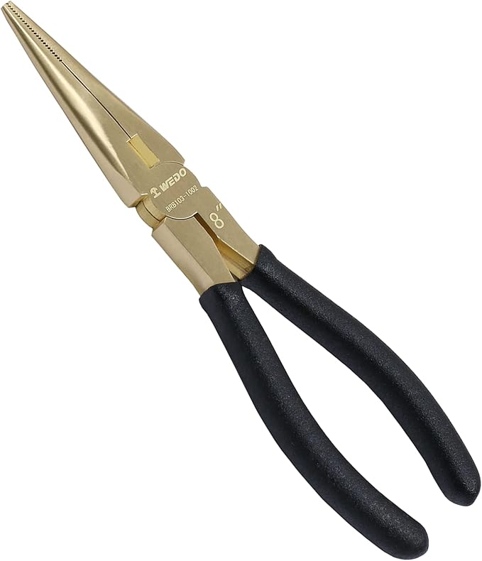 WEDO Brass Long Nose Pliers 8", with Non-Slip Handle, Snipe Nose Pliers, Length 200mm
