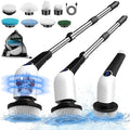 Electric Spin Scrubber, Cordless Voice Prompt Shower Scrubber with 8 Replaceable Brush Heads, 3 Adjustable Speeds, Long Handle for Bathroom Floor and Tile