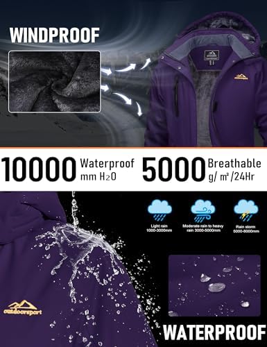 MAGCOMSEN Womens Winter Coats Waterproof Ski Snow Warm Fleece Rain Jacket