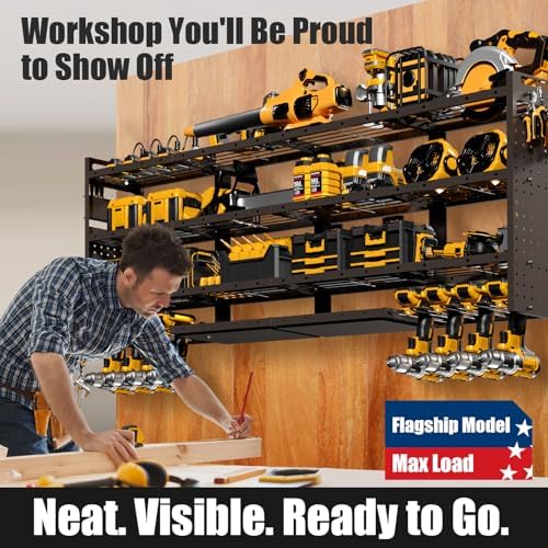 XLarge 64''W Power Tool Organizer Wall Mount, Charging Station, 4-Tier