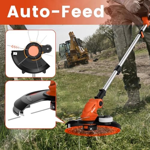 20V Electric Weed Wacker Edger Lawn Tool, Battery Powered Weed Eater 12-Inch Cordless String Trimmer Grass Trimmer Lightweight Yard Tools for Garden, Lawn Mower Cutter with 2 2.0Ah Battery Orange