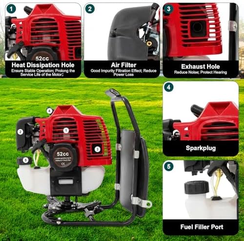 52CC Sweeper Machine 2-Stroke Gasoline Engine, Artificial Turf Vacuum Snow Shovel, Power Broom for Driveways, Lawns, Pavements, Golf Courses