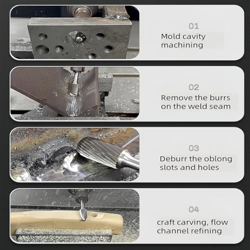6Pcs Single Double Burrs set Flat Cutter Cylinder Solid Carbide Burrs Heavy Duty Grinding Heads Chamfering Abrasion Industrial Deburring Rotary Tools for Straight Edges Surfaces Bottom Holes