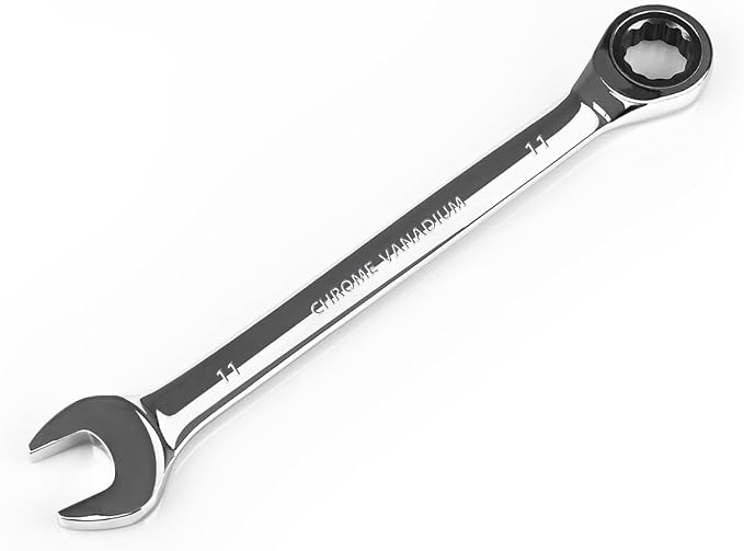 Egofine 11mm Ratcheting Combination Wrench Metric, Industrial Grade Gear Spanner with 12-Point Design, 72-Tooth Ratchet, Chrome Vanadium Steel