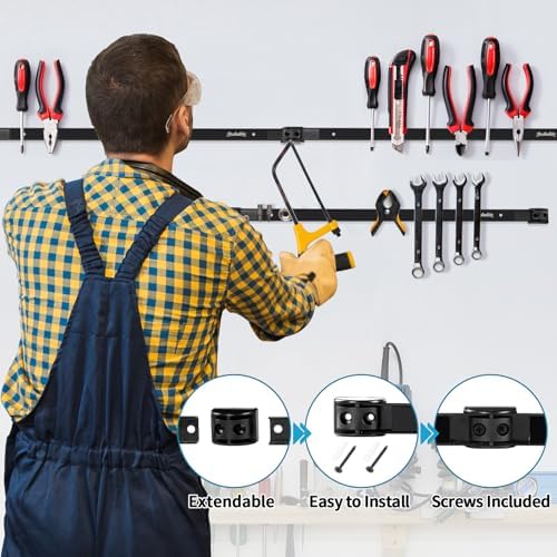 12" 18" 24" Magnetic Tool Holder Strip, Black Magnet Bar, Metal Tool Organizer Rack for Garage Organization, Easy To Install in Workshop, Mounting Screws Included