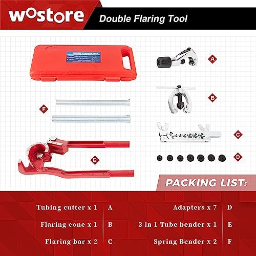 Wostore Double Flaring Tool Kit, Tube Bender 1/4-3/8" & Spring 1/2-5/8"
