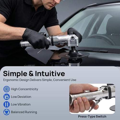 7-Inch Pneumatic Air Angle Sander Polishing Machine,4000 Rpm High Speed Air Angle Floor Stones Grinder,Lightweight Press-Type Pneumatic Polisher Sanding Tool for Polishing Car,Furniture,Stone