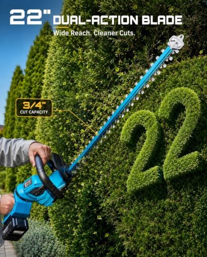 SEESII 22" Hedge Trimmer Cordless, 20V Electric Bush Trimmer, 2 Batteries