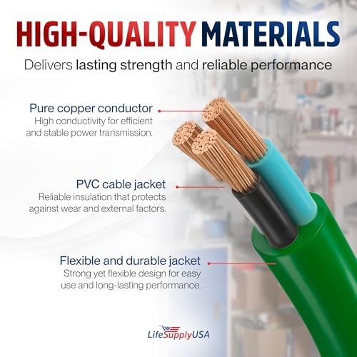 50ft Outdoor/Indoor Extension Cord 10/3 Gauge Ultra Heavy Duty 3 Prong SJTW, Waterproof, Flexible Cold-Resistant Long Power Cord,15A 125V 1875W, Green by LifeSupplyUSA