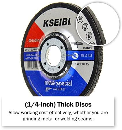 KSEIBI 651006 Grinding Wheels 10-Pack, Aluminum Oxide Discs for Metal & Stainless Steel, 4-1/2" x 1/4" x 7/8", Aggressive Grinding for Angle Grinders, Depressed Center Design