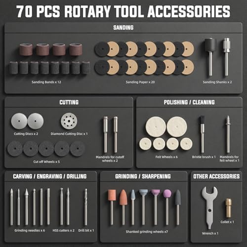 Katerk Cordless Rotary Tool Kit with 70 Pieces Accessories for Beginner