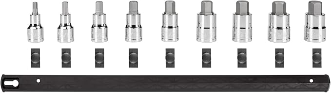 TEKTON Hex Bit Socket Set with Rail, 9-Piece | SHB92109 | 1/2 Inch Drive, (1/4 - 3/4 in.), Socket Rail