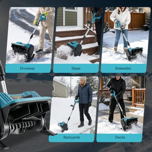 12'' Cordless Snow Shovel Compatible with Makita 18V Battery(Tool Only), 2500RPM Brushless Cordless Electric Snow Blower with Wheels, 12" Clearing Width, 6" Clear Depth,20 FT Throw Distance
