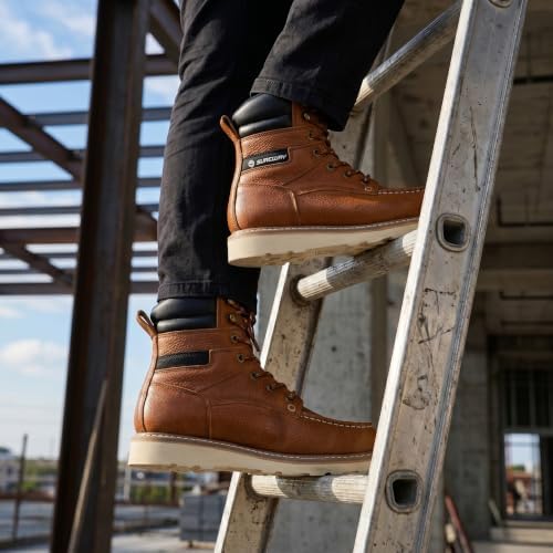 SUREWAY Men's 8" Moc Toe Full-Grain Leather Soft Toe Work Boots, EH Rated