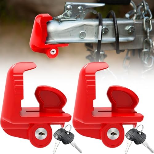 Trailer Hitch Lock 2 Pack-Keyed Alike for 1-7/8", 2", 2-5/16" Couplers, Red