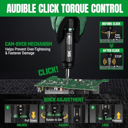 SK 33-Piece Torque Screwdriver Set, 10-80 Inch Pound, Full CNC-Machined