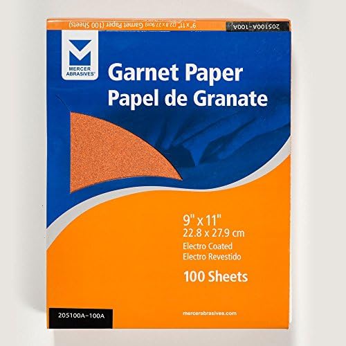 Mercer Industries 205100A - 9 x 11 Garnet Paper Sheets, Grit 100A (100 pack)