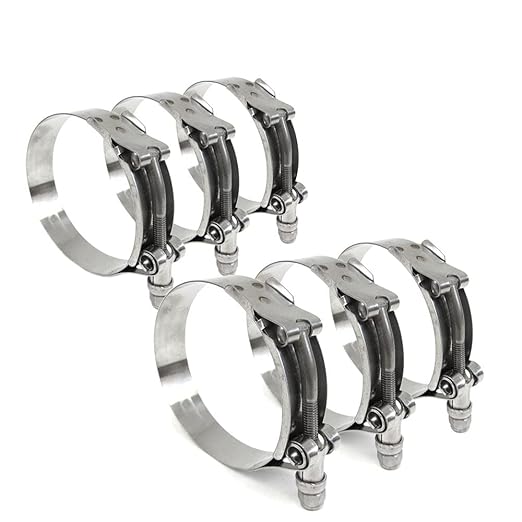 6x HPS SLTC-362 Spring Loaded Stainless Steel T-Bolt Clamps SAE 88, Effective Size 3.62"-3.94" (92mm-100mm), Polish