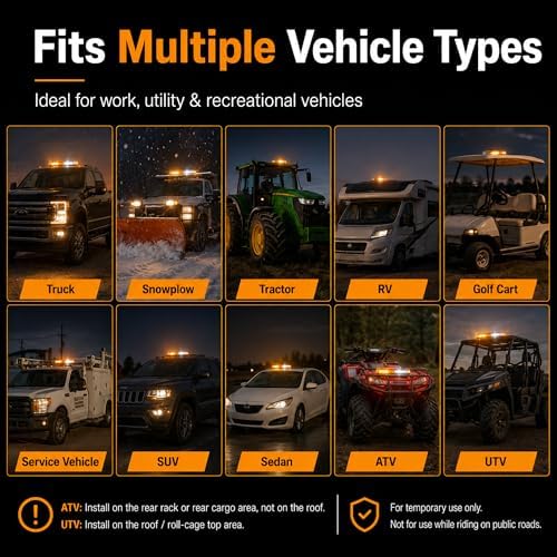 Xprite White Amber COB LED Rooftop Strobe Beacon Light, 12V Magnetic Base Caution Lightbar with 19 Flash Patterns for Construction Towing Snow Plow Pickup Work Trucks Cars