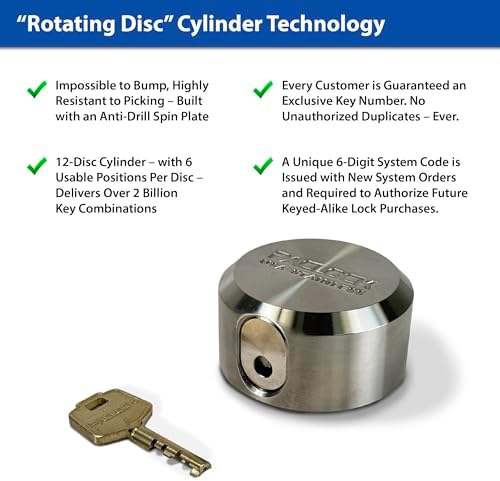 PACLOCK's 7-Series Flat Back Puck w/Tapped Holes, High Security Rotating Disc, Manufacturer-Controlled Key Assigning, Exclusive Key Number, U-Pick! Keyed Alike w/ 1 Key, Silver