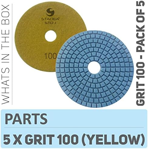 PPW137D Diamond Sanding Pads 4 Inch - For Concrete Terrazzo Marble Stone Granite Countertop Floor Wet Polishing, Grit 100 - Pack of 5