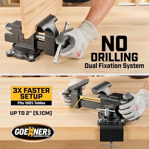 Updated 2-In-1 Bench Vise or Table Vise 4.5 Inch, Clamp Vice for Workbench Constructed with Cast Steel, Heavy Duty Workbench Vise Swivel for Woodworking