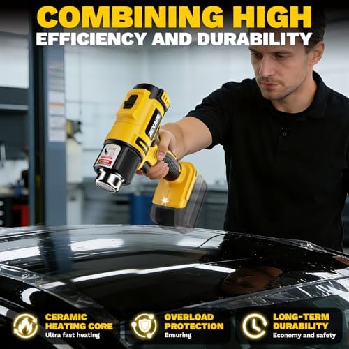 Cordless Heat Gun Compatible with Dewalt 20V Battery, 350W Fast Heating Soldering Gun with LED Light, 122℉-1022℉ Variable Temperature with 5 Nozzles for DIY Craft, Shrink Tubing (Tool Only)